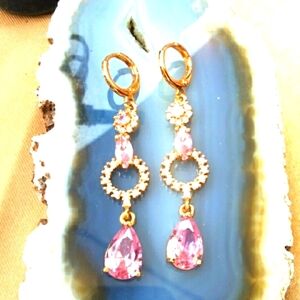 🕎🎆 🎁 HOLIDAY SALE!!! Rose Quartz CZ and White CZ Dangling Earrings.